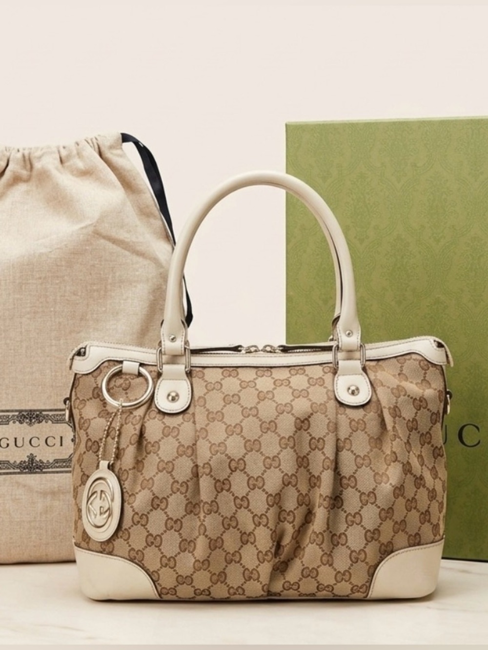 GUCCI Large Sukey Large GG Canvas Zip Handbag Vintage - BOX & Dust Bag Included